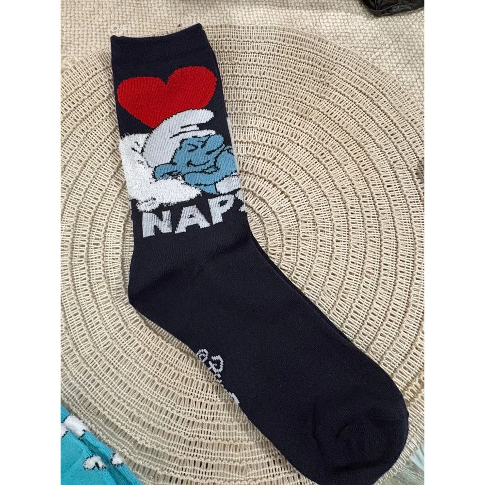 The Smurfs‎ Crew Socks 3 Pairs Navy Blue Grey Naps Size 6-12